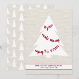 Cartes Pour Fêtes Annuelles Elégant arbre de Noël blanc Burgundy Script Beige