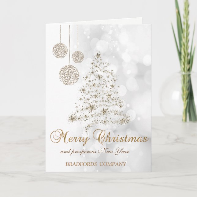 Cartes Pour Fêtes Annuelles Elégant, Arbre de Noël, Boules, Bokeh Company (Devant)