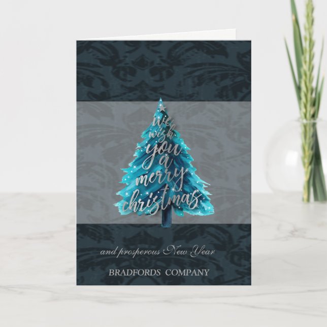 Cartes Pour Fêtes Annuelles Elégant Arbre de Noël en argent noir, Société (Devant)