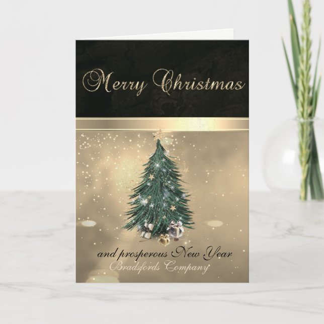 Cartes Pour Fêtes Annuelles Élégant Arbre de Noël Gold Stars Entreprise (Devant)