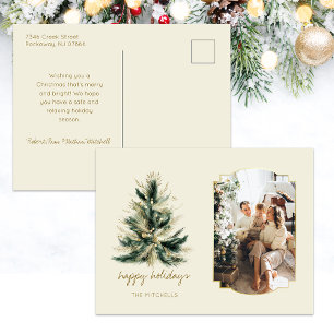 Cartes Pour Fêtes Annuelles Élégant arbre de Noël moderne vert et or photo