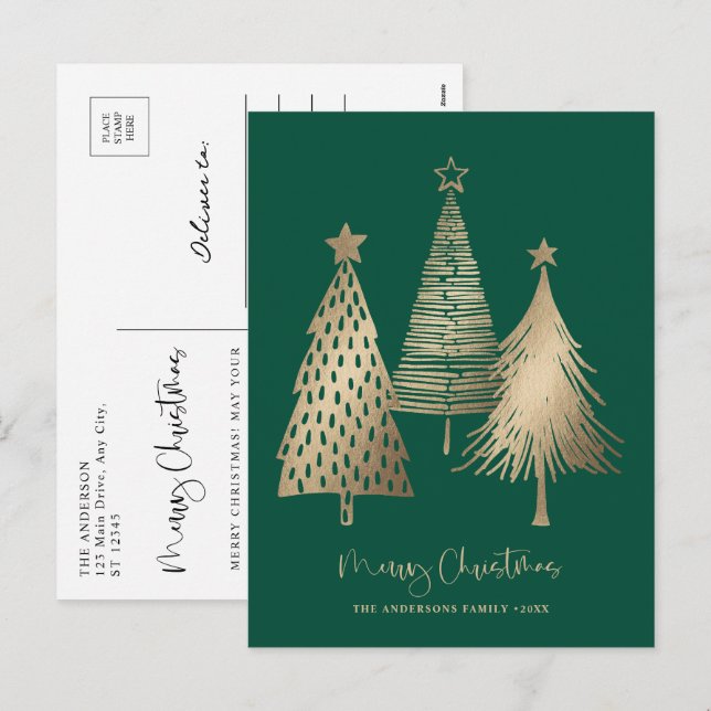 Cartes Pour Fêtes Annuelles Elégant Arbre de Noël Or non photo (Devant / Derrière)