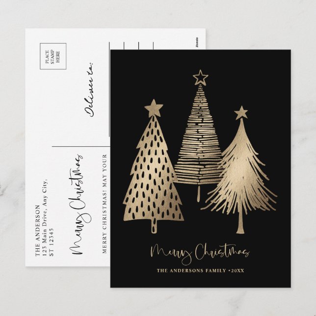Cartes Pour Fêtes Annuelles Elégant Arbre de Noël Or non photo (Devant / Derrière)