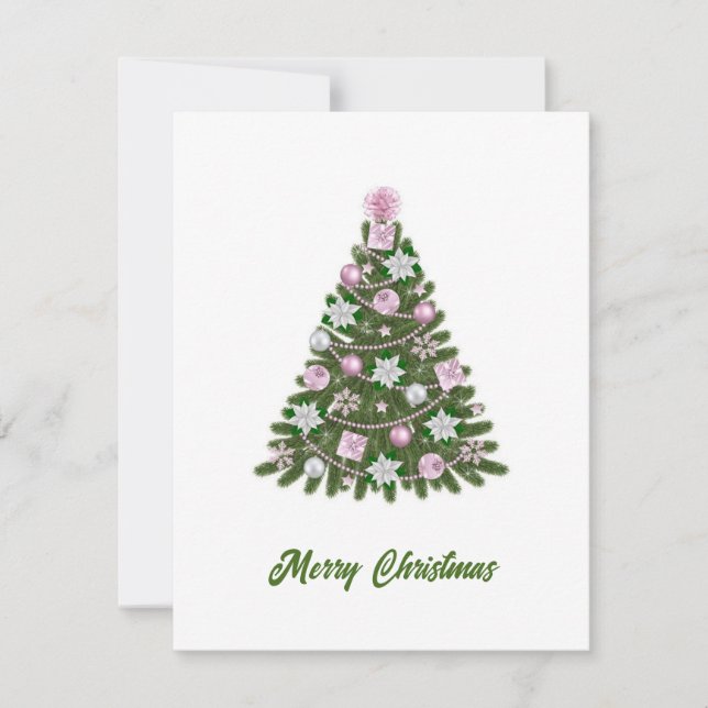 Cartes Pour Fêtes Annuelles Élégant arbre de Noël rose moderne non photo (Devant)