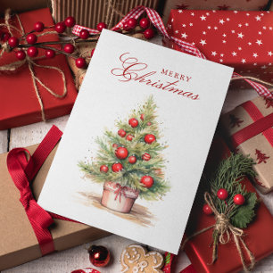 Cartes Pour Fêtes Annuelles Elégant arbre de Noël rouge aquarelle photo person