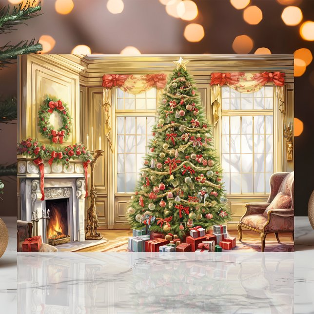 Cartes Pour Fêtes Annuelles Élégant Arbre de Noël Salon Scène (Créateur téléchargé)