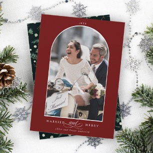 Cartes Pour Fêtes Annuelles Elegant Arc Marié et Joyeux Photo Rouge