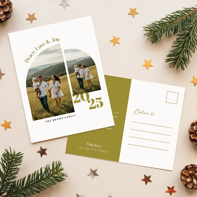 Cartes Pour Fêtes Annuelles Elegant Arch Geometric Family Two Photo Christmas (Créateur téléchargé)