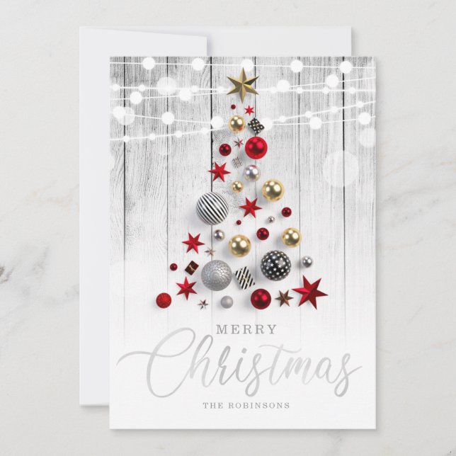 Cartes Pour Fêtes Annuelles Elégant Argent Rustique Gold Noël Arbre  (Devant)