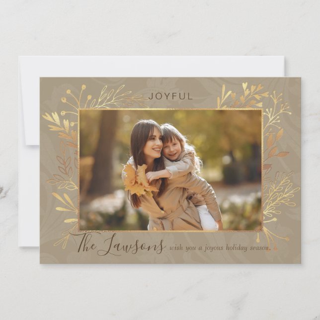 Cartes Pour Fêtes Annuelles Elégant Artisan Gold Feuilles photo (Devant)