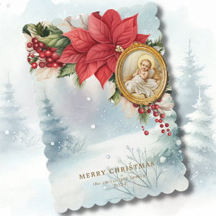 Cartes Pour Fêtes Annuelles Elégant bébé Jésus Poinsettia Aquarelle