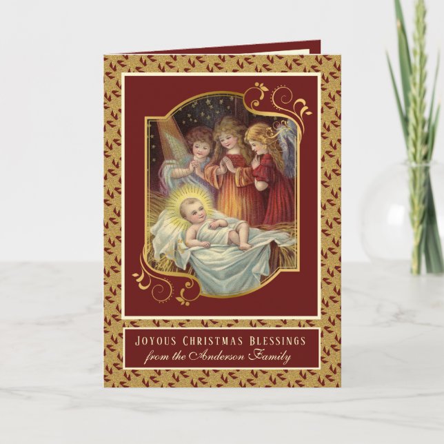 Cartes Pour Fêtes Annuelles Élégant bébé religieux Jésus Anges de Noël (Devant)