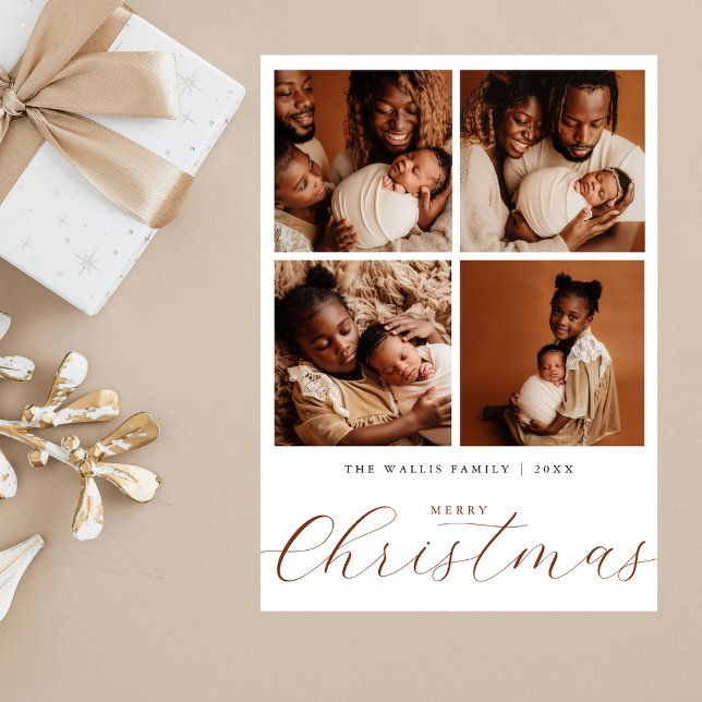 Cartes Pour Fêtes Annuelles Elégant Beige Modern 4 Photo Collage Noël (Créateur téléchargé)