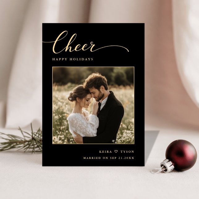 Cartes Pour Fêtes Annuelles Elegant Black and Gold Cheer Photo Newlywed (Créateur téléchargé)