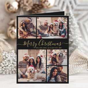 Cartes Pour Fêtes Annuelles Elégant Black Gold 5 Photo Collage Noël