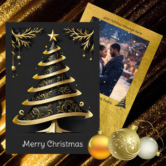 Cartes Pour Fêtes Annuelles Elégant Black Gold Arbre Moderne | Noël photo