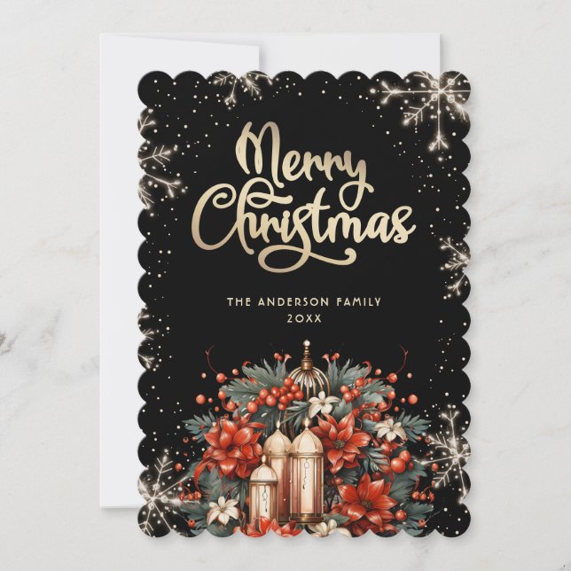 Cartes Pour Fêtes Annuelles Elegant Black Gold Botanical Christmas Card (Devant)