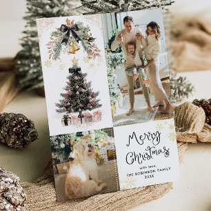Cartes Pour Fêtes Annuelles Elégant Black & Gold Bows Joyeux Noël 2 Photo