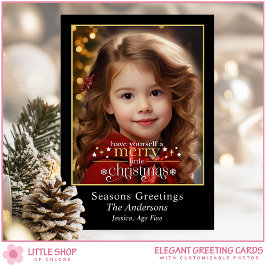 Cartes Pour Fêtes Annuelles Elegant Black Gold Merry Little Christmas Photo