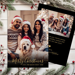 Cartes Pour Fêtes Annuelles Élégant Black Gold Script 2 Photo Noël
