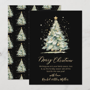 Cartes Pour Fêtes Annuelles Élégant Black Gold Script Non Photo Christmas Tree