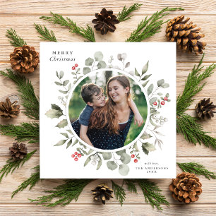 Cartes Pour Fêtes Annuelles Élégant blanc hiver verdure Wreath Carré photo