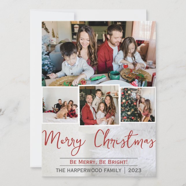 Cartes Pour Fêtes Annuelles Elégant blanc Noël Famille Photo Collage (Devant)