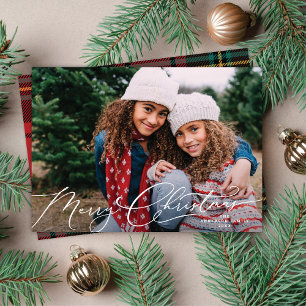 Cartes Pour Fêtes Annuelles Élégant blanc Script Joyeux Noël Photo