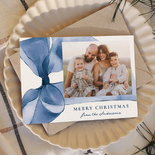Cartes Pour Fêtes Annuelles Elégant bleu aquarelle Bow 2 photo