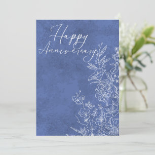 Cartes Pour Fêtes Annuelles Elégant bleu blanc floral joyeux anniversaire