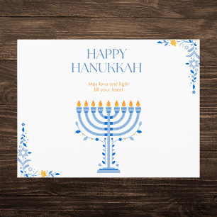 Cartes Pour Fêtes Annuelles Elégant bleu et or Menorah Hanoukka