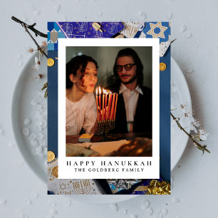 Cartes Pour Fêtes Annuelles Elégant bleu Happy Hanoukka Family 1 Photo