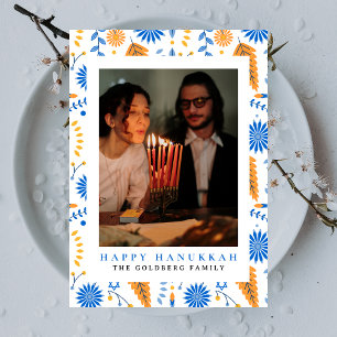 Cartes Pour Fêtes Annuelles Elégant bleu Happy Hanoukka Family 1 Photo