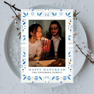 Cartes Pour Fêtes Annuelles Elégant bleu Happy Hanoukka Family 1 Photo