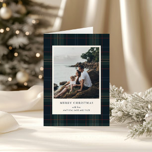 Cartes Pour Fêtes Annuelles Élégant bleu marine et vert photo plaid Noël