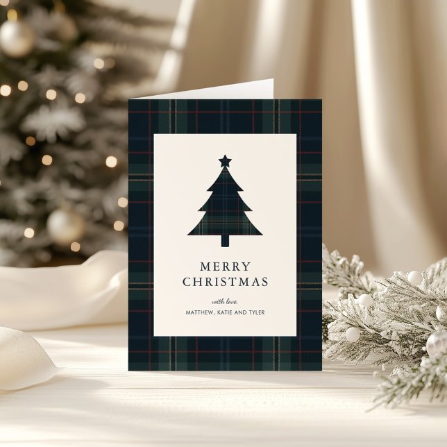 Cartes Pour Fêtes Annuelles Elégant bleu marine et vert Plaid Noël (Créateur téléchargé)