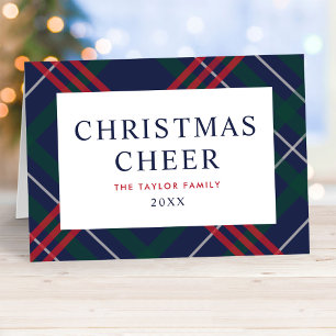Cartes Pour Fêtes Annuelles Elégant bleu marine Tartan Plaid Christmas Cheer