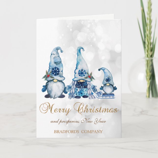 Cartes Pour Fêtes Annuelles Elégant bleu mignon Gnomes Bokeh (Devant)