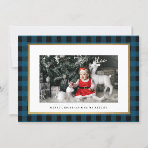 Cartes Pour Fêtes Annuelles Elégant bleu Plaid Photo personnalisée