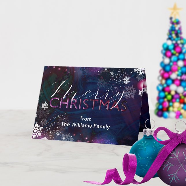 Cartes Pour Fêtes Annuelles Élégant bleu profond rose hiver Wonderland Noël (Créateur téléchargé)