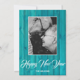 Cartes Pour Fêtes Annuelles Elégant bleu turquoise bois photo personnalisée