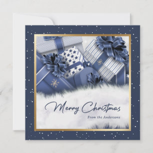 Cartes Pour Fêtes Annuelles Elegant Blue Gold Gifts Snow Christmas Cards