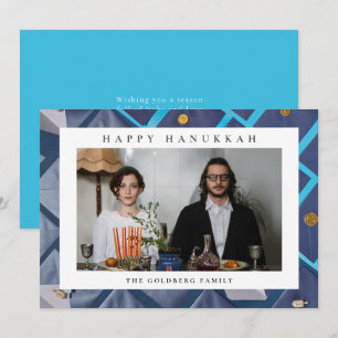 Cartes Pour Fêtes Annuelles Elegant Blue Joyeux Hanukkah Famille 1 Photo