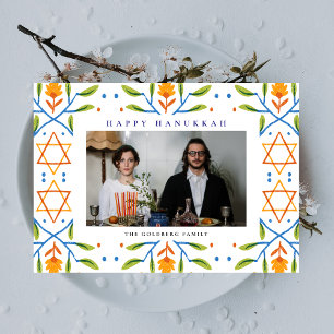 Cartes Pour Fêtes Annuelles Elegant Blue Joyeux Hanukkah Famille 1 Photo