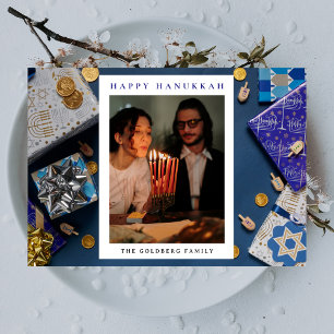 Cartes Pour Fêtes Annuelles Elegant Blue Joyeux Hanukkah Famille 1 Photo