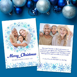 Cartes Pour Fêtes Annuelles Élégant Blue Snowflakes 2 Photo Famille Noël