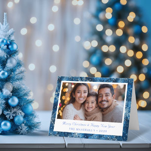 Cartes Pour Fêtes Annuelles Élégant Blue Snowflakes Photo de Noël