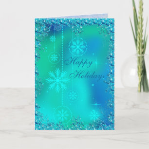 Cartes Pour Fêtes Annuelles Élégant Blue Snowflakes & Sequins Noël
