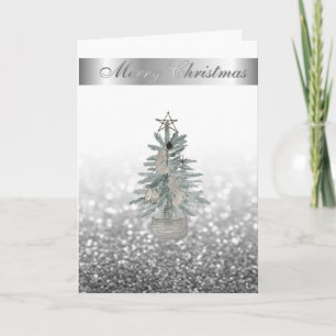Cartes Pour Fêtes Annuelles Elégant Bokeh Argent, Aquarelle Arbre de Noël