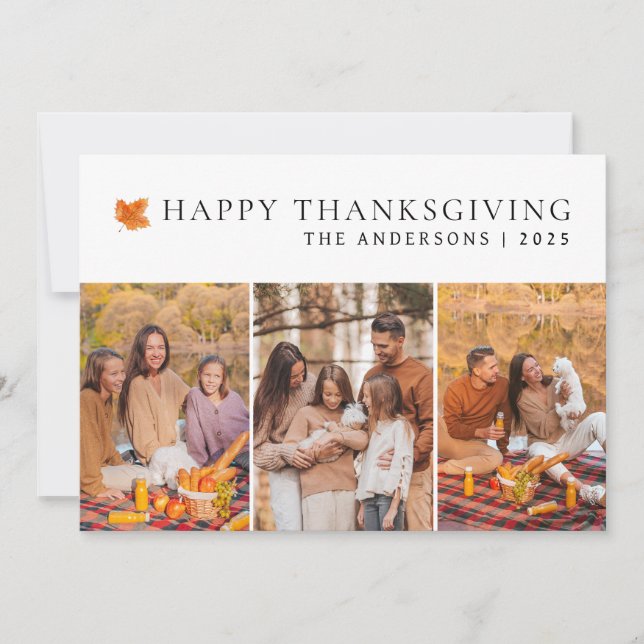 Cartes Pour Fêtes Annuelles Elégant Bon thanksgiving moderne Automne 3 Photo (Devant)